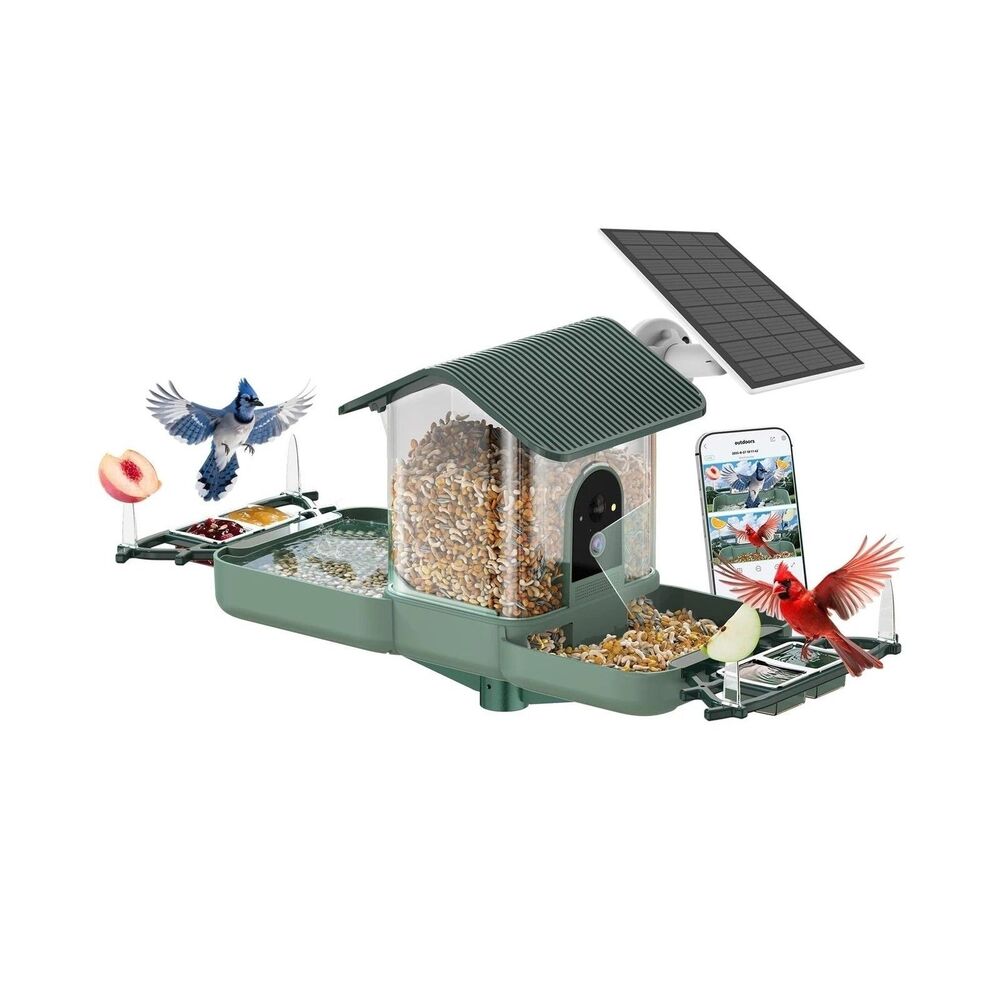 Dual-Lens Bird Feeder with Camera & Bird Bath Combo, Watch Birds Eat & Bathe ...